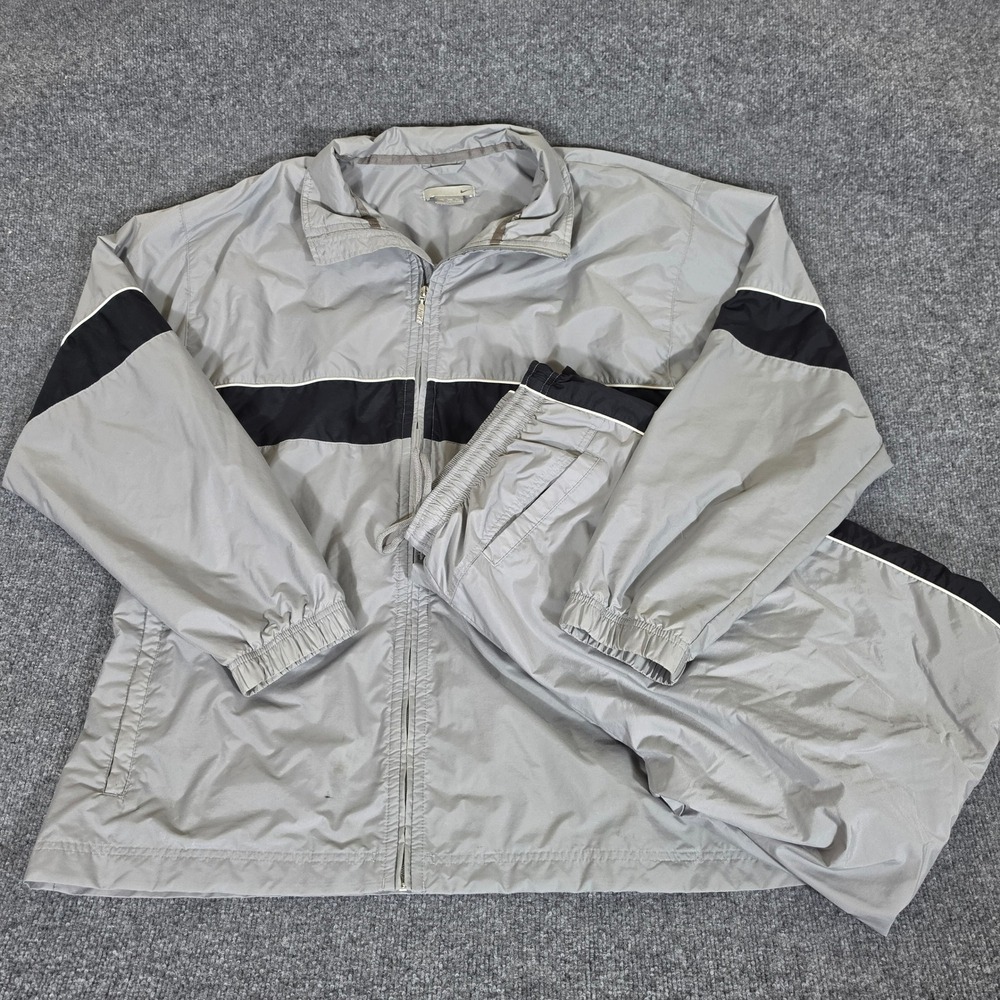 2000s Nike Tracksuit Set Mens XXL Gray Black Full Zip Windbreaker Jacket Pants